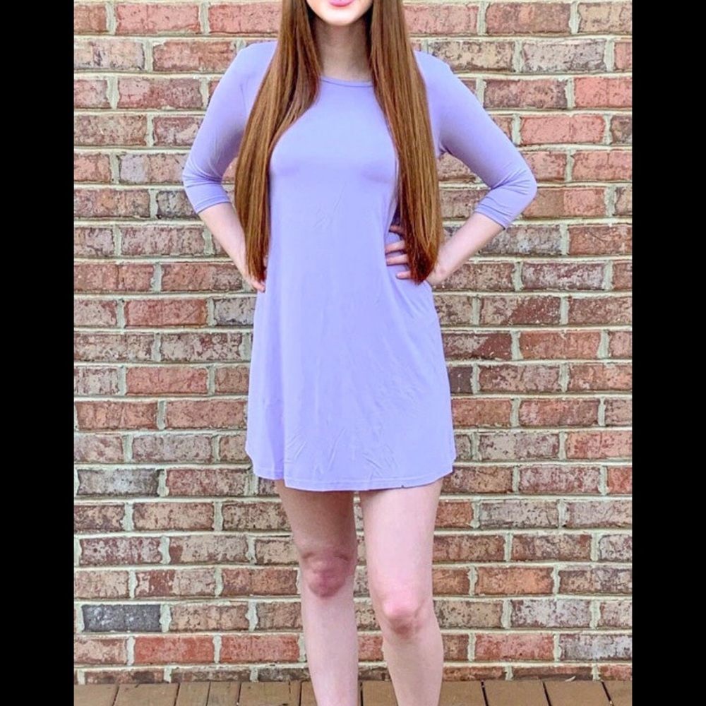 Piko 1988 Purple Casual Mini Dress with 3/4 Bateau Sleeves